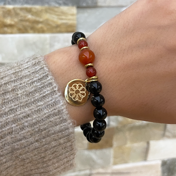 EMBRACE THE DIFFERENCE®  Black Onyx and Red Agate Gemstone Beaded Stretch Bracelet