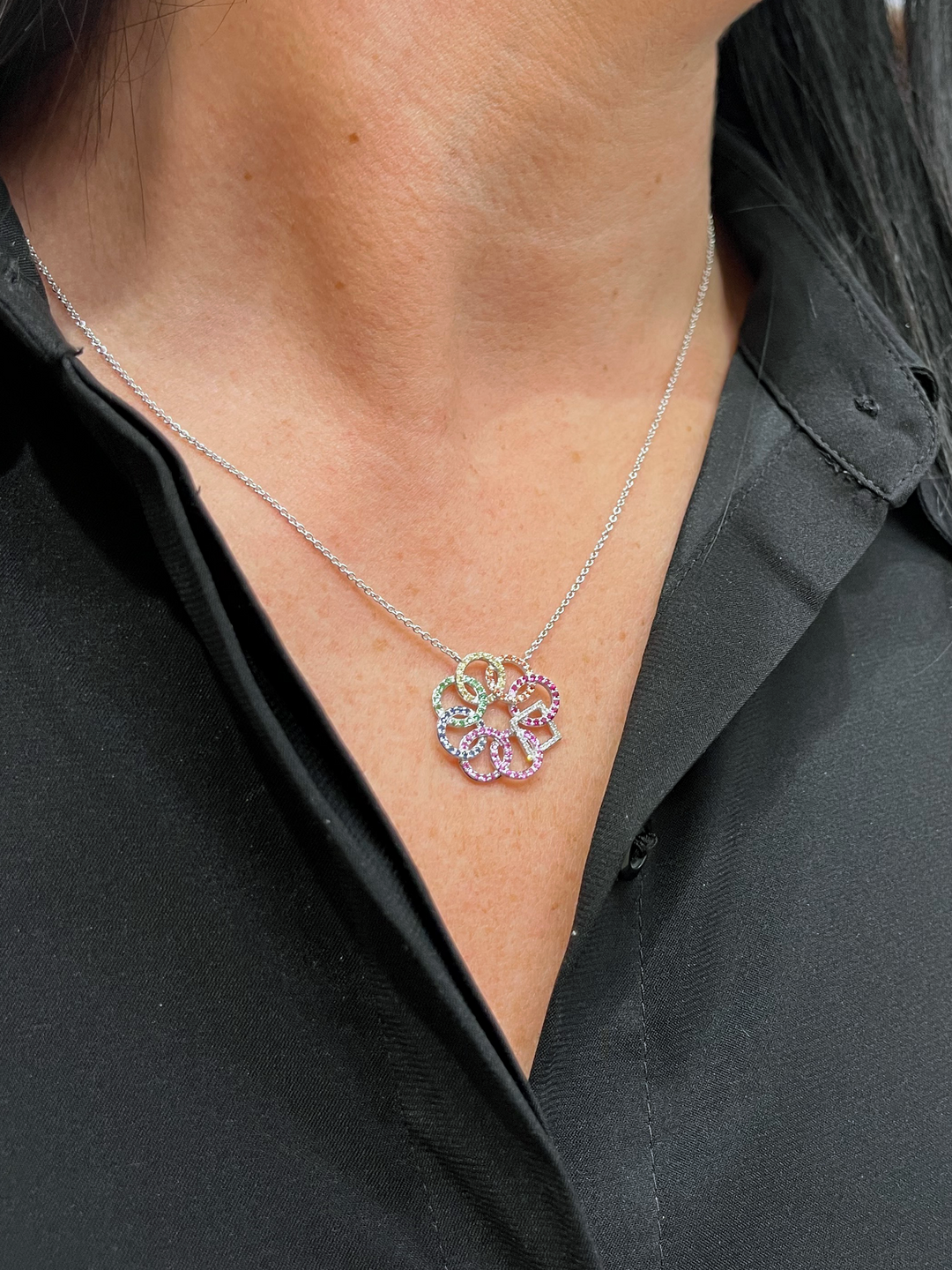 Embrace The Difference®️14K W/G Multi Sapphire and Diamond Symbol Pendant