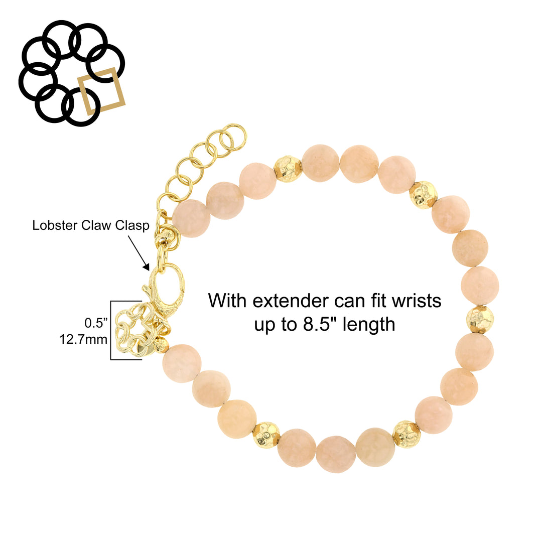 EMBRACE THE DIFFERENCE® Natural Pink Aventurine Beaded Adjustable Strand Bracelet with 18K Gold Plated Beads, Charm Dangle